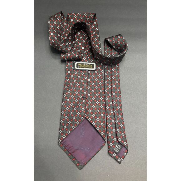 Britches of Georgetown Woven Silk Tie – Gray with Red & White Geometric– Vintage - Picture 2 of 4
